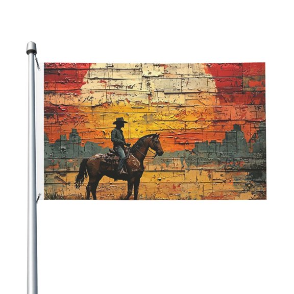 3x5 FT Flag, Double-Sided Print Decorative Banner with 2 Metal Grommets for Indoor Outdoor, Cowboy Horse Sunset West Cool Art