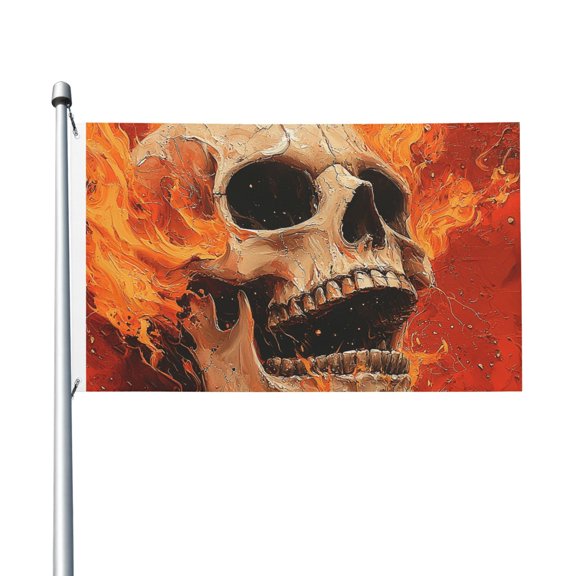 3x5 FT Flag, Double-Sided Print Decorative Banner with 2 Metal Grommets for Indoor Outdoor, Flame Skull Red Fire Art