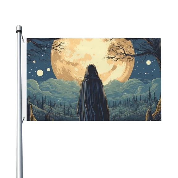 3x5 FT Flag, Double-Sided Print Decorative Banner with 2 Metal Grommets for Indoor Outdoor, Grim Reaper Silhouette Skull Moon