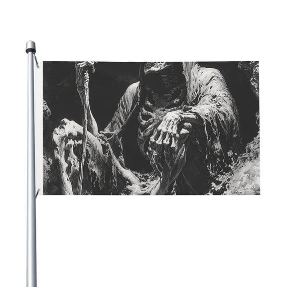 3x5 FT Flag, Double-Sided Print Decorative Banner with 2 Metal Grommets for Indoor Outdoor, Grim Reaper Skeleton Horror Black