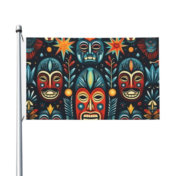 3x5 FT Flag, Double-Sided Print Decorative Banner with 2 Metal Grommets for Indoor Outdoor, Hawaiian Tiki Tribal Retro Starry