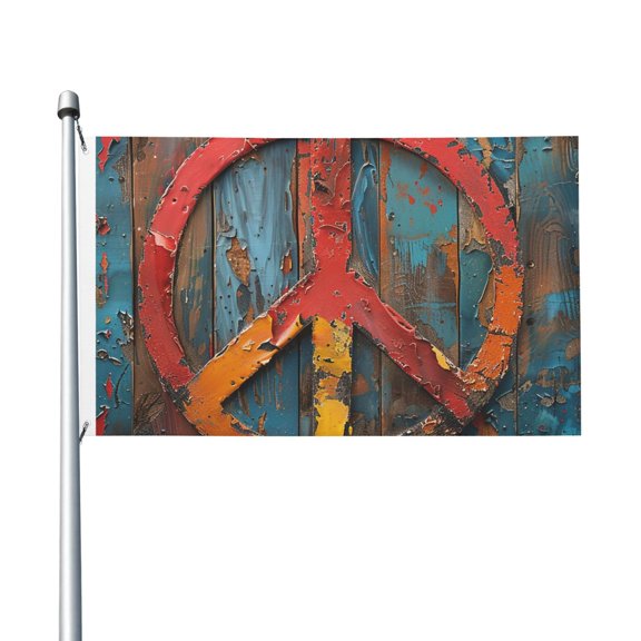 3x5 FT Flag, Double-Sided Print Decorative Banner with 2 Metal Grommets for Indoor Outdoor, Hippy Peace Vintage Vintage Art