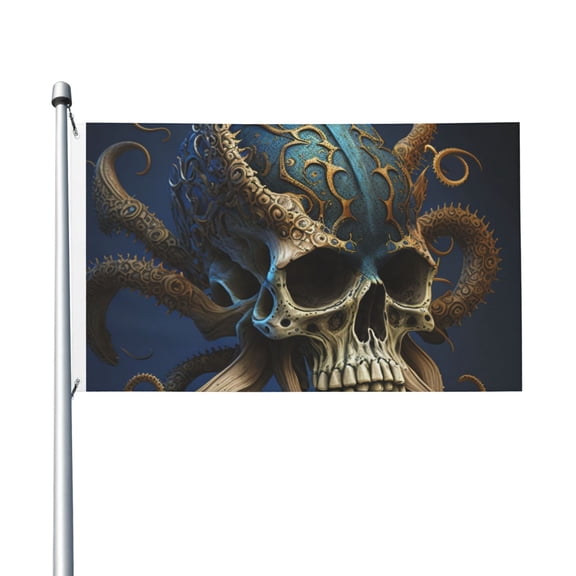 3x5 FT Flag, Double-Sided Print Decorative Banner with 2 Metal Grommets for Indoor Outdoor, Octopus Kraken Skull Cool