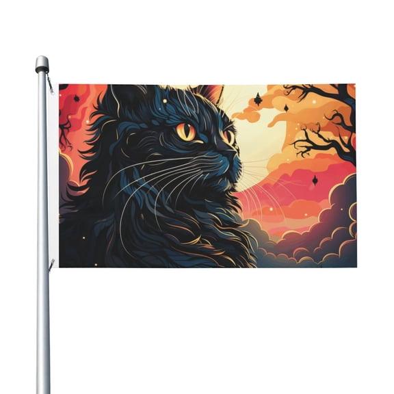 3x5 FT Flag, Double-Sided Print Decorative Banner with 2 Metal Grommets for Indoor Outdoor, Psychedelic Cat Cool Art