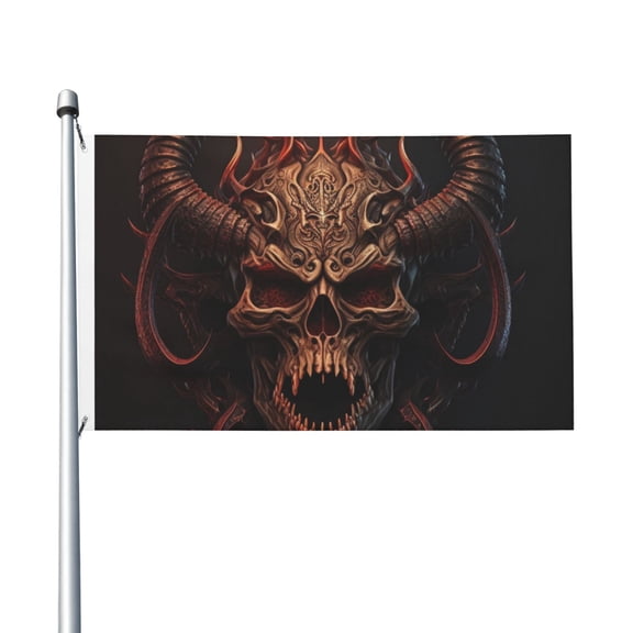 3x5 FT Flag, Double-Sided Print Decorative Banner with 2 Metal Grommets for Indoor Outdoor, Satanic Skull Head Demon Cool
