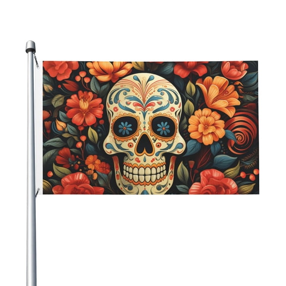 3x5 FT Flag, Double-Sided Print Decorative Banner with 2 Metal Grommets for Indoor Outdoor, Skull Day Of The Dead Gothic Skull Flowers