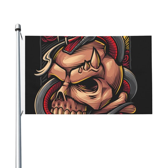 3x5 FT Flag, Double-Sided Print Decorative Banner with 2 Metal Grommets for Indoor Outdoor, Snake Demon Skull