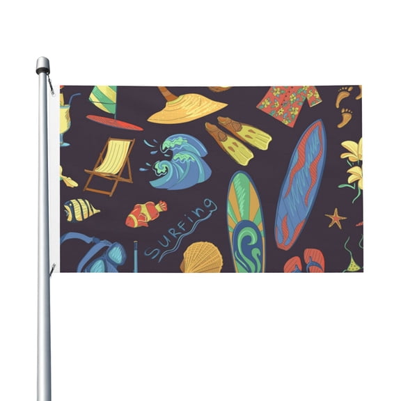 3x5 FT Flag, Double-Sided Print Decorative Banner with 2 Metal Grommets for Indoor Outdoor, Surfing Beach Tropical Retro