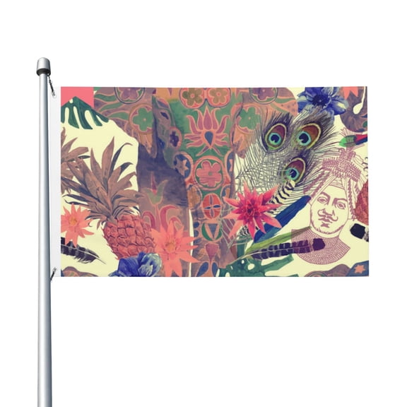 3x5 FT Flag, Double-Sided Print Decorative Banner with 2 Metal Grommets for Indoor Outdoor, Watercolor Indian Elephant Peacock