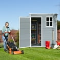 thumbnail image 1 of 3x5 FT Resin Storage Shed with Floor, Outdoor Plastic Garden Shed with Window, Protective Cap and Lockable Doors, Waterproof Tool Shed for Garden, Backyard, Grey, 1 of 7