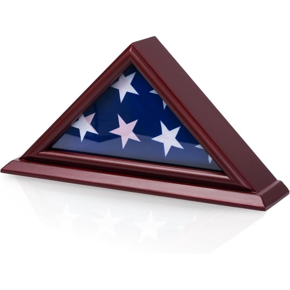 3x5 Flag Display Case Solid Wood Cherry Frame with Clear Acrylic Front, Freestanding or Wall Mount Flag Holder for 3x5 ft American Flag