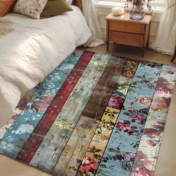 3x5 Floral Texture Area Rug for Bedroom, Washable Non Slip Low Pile ...