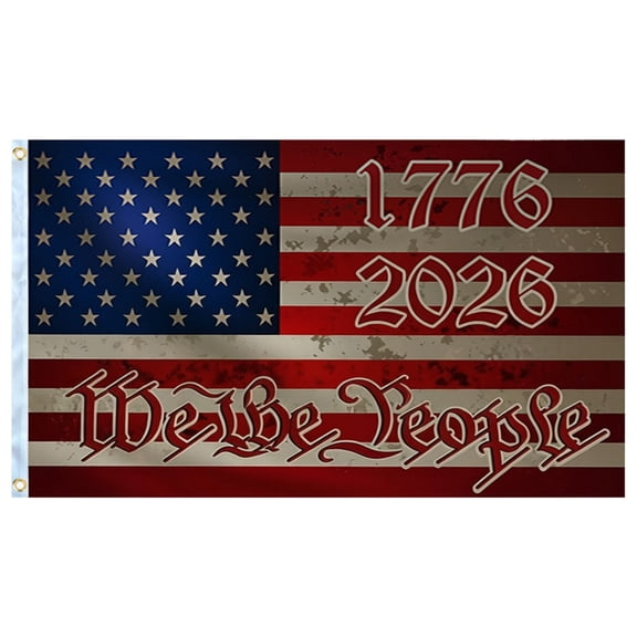 3x5 Foot Double Sided We The People American Flag, Weather Resistant Vintage Tea Stain Finish, Patriotic Banner for Indoor Decor & 250th Anniversary Outdoor Use