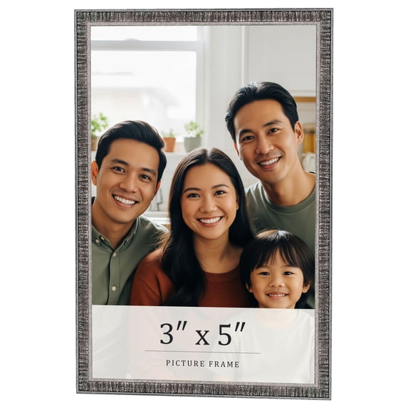 3x5 Frame Silver Grey Distressed Solid Wood Picture Frame | 0.75 Inch Moulding Width | Interior