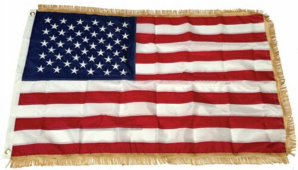 3x5 Ft American Flag GOLD FRINGE Embroidered Nylon USA Indoor US w