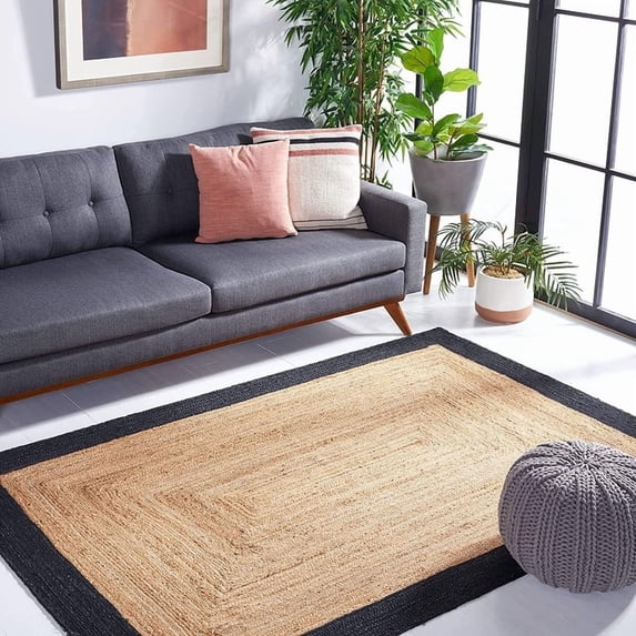 3x5 Ft Black & Natural Jute Area Rug, Hand-Woven, Reversible, Farmhouse Boho Style, Durable & Pet-Friendly Rug for Living Room, Dining Room, and Bedroom