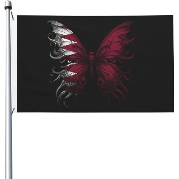 3x5 Ft Double Sided Flag Of Butterfly Qatar Qatari Flag, 100% Polyester Digital Direct Print Flag With Brass Grommets, Lightweight & Fade-Resistant, For Indoor Outdoor Decoration