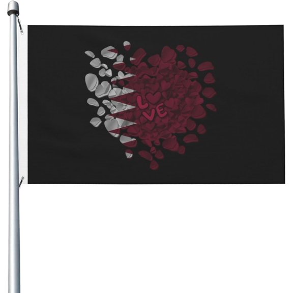 3x5 Ft Heart Shape Qatar Qatari Flag, Double Sided Full Printed 100% Polyester National Flag, Fade Resistant Vivid Color Banner With Brass Grommets, Indoor Outdoor Yard Patio Party Patriotic Decor