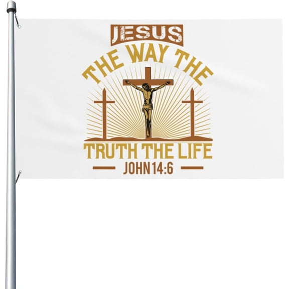 3x5 Ft Jesus The Way Truth And The Life Flag Banner Gift For Christian Flag Christ Faith Flag Bible Verse Flag Inspirational Scripture Quotes Flag For Outdoor With Metal Eyelets No Flagstand