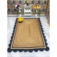 thumbnail image 1 of 3x5 Ft Navy Blue & Natural Jute Premium Scalloped Jute Rug – Handcrafted Natural Braided Carpet for Living Room, Bedroom, Entryway – Boho Home Decor, 1 of 5