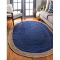 thumbnail image 1 of 3x5 Ft Oval Navy Blue Jute Area Rug, Hand-Woven, Reversible, Farmhouse Boho Style, Durable & Pet-Friendly Rug for Living Room, Dining Room, and Bedroom, 1 of 5