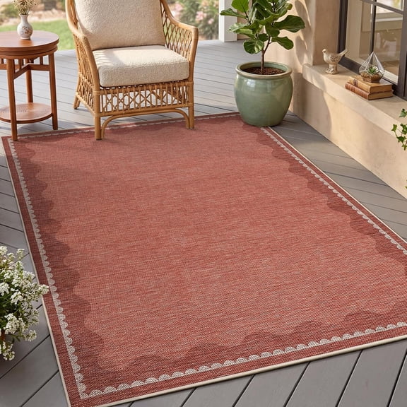 3x5 Ft Washable Kitchen Rug Non Slip Modern Scalloped Border Terracotta