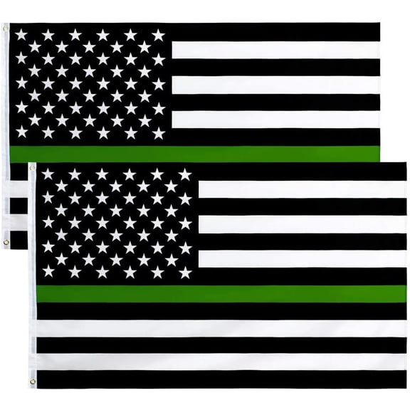 3x5 Fts Thin Green Line American Flag - Army Military Sheriffs Border Patrol Park Rangers Game Wardens Wildlife Conservation Environment Flags - 2 Pack
