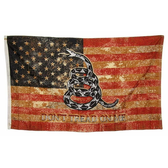3x5 Gadsden USA American Vintage Tea Stained Don't Tread on ME Grommets 100D