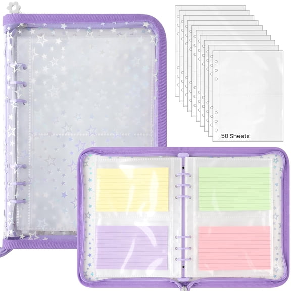 3x5 Index Card Binder, Portable Organizer Book with Zipper, 50 Sheets Plastic Sleeves for Index,Clear Booklet Holder Flashcard Binders Organizers Note Flash Card Stores Up to 200 Cards