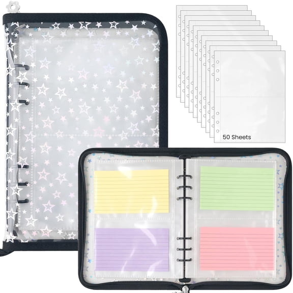 3x5 Index Card Binder, Portable Organizer Book with Zipper, 50 Sheets Plastic Sleeves for Index,Clear Booklet Holder Flashcard Binders Organizers Note Flash Card Stores Up to 200 Cards