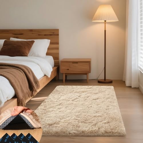 3x5 Light Tan Rugs for Bedroom Living Room, Fluffy Small Area Rug Soft ...
