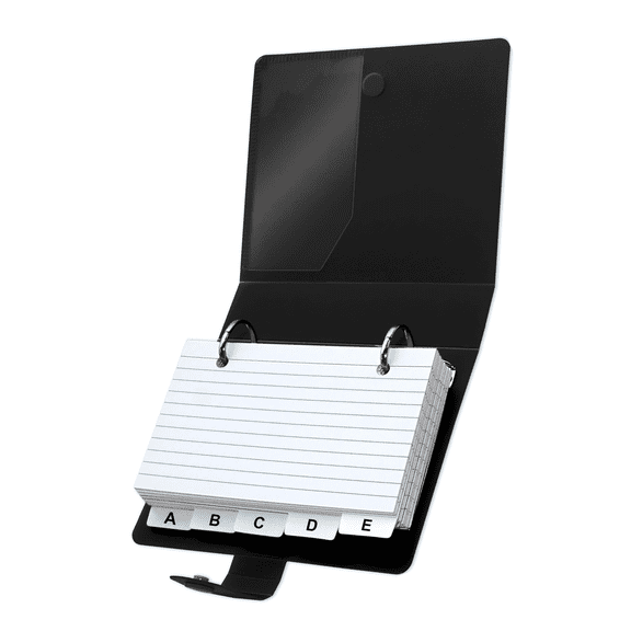 3x5 Lined Index Cards, Ruled Note Cards with Ring Binder Holder, Study Flash Cards with Divider Tabs, Portable Pocket Size for Office or Notes, Black