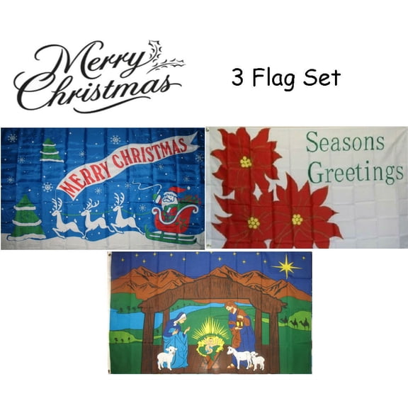 3x5 Merry Christmas 3 Flag Wholesale Set #3 3'x5' House Banner Grommets