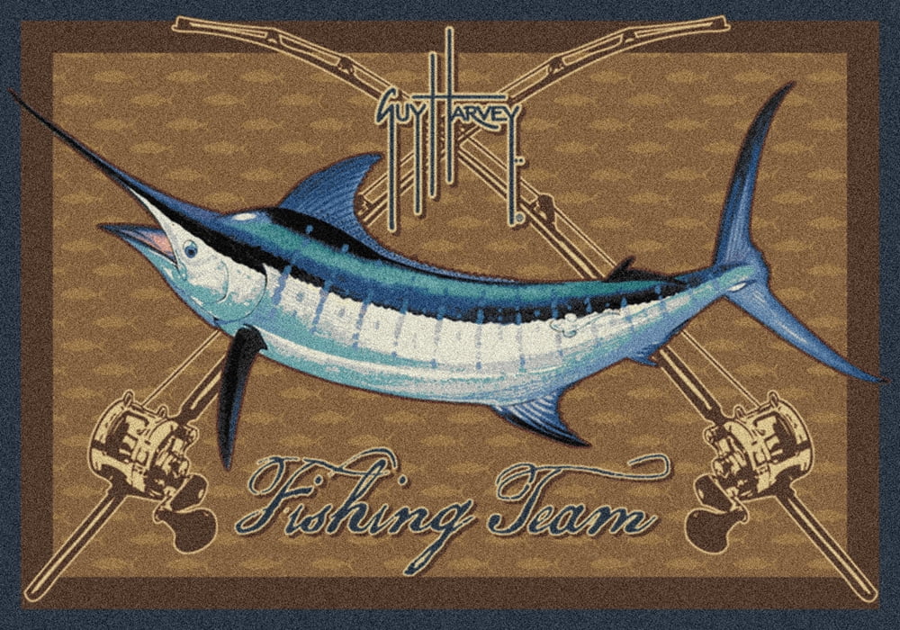 Marlin Rug 3x5 Milliken Ivory Nautical Fish Area Rug Marlin Multi - Aprx 3' 10