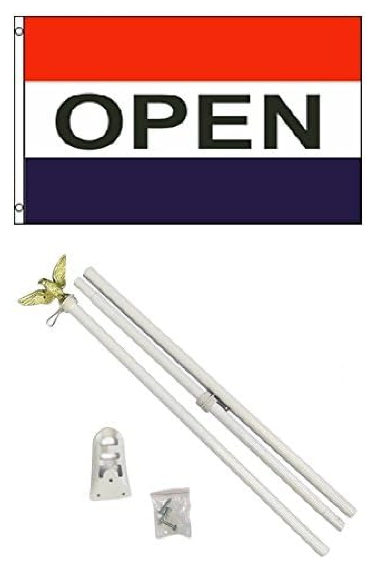 3x5 Open for Business Flag Kit - 6ft Outdoor Pole & Base - Commercial Store Sign - Grand Opening Banner - Highly Visible Advertising
