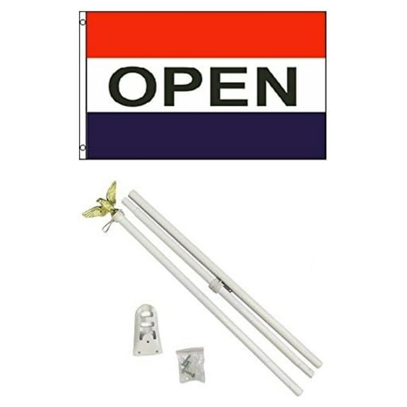 3x5 Open for Business Flag Kit - 6ft Outdoor Pole & Base - Commercial Store Sign - Grand Opening Banner - Highly Visible Advertising