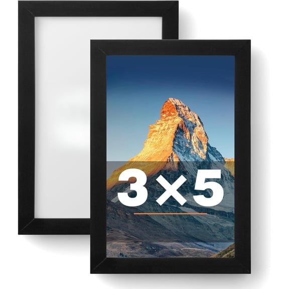 3x5 Picture Frame Set of 2,Black Photo Frame for 3x5 Without Mat,Thin Border Frame,Horizontal and Vertical Formats for Wall Mount or Tabletop with Shatter-Resistant Acrylic Sheet
