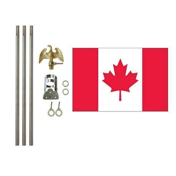 3x5 Polyester Canada Flag with 6 foot Pole Kit; Contains a 3x5 Polyester Flag, a 6 foot long 3/4inch Diameter Aluminum Pole and a Bracket