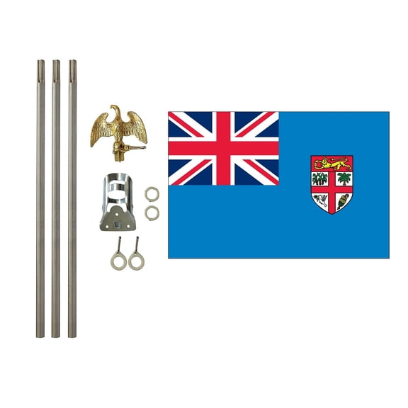 3x5 Polyester Fiji Flag with 6 foot Pole Kit; Contains a 3x5 Polyester Flag, a 6 foot long 3/4inch Diameter Aluminum Pole and a Bracket