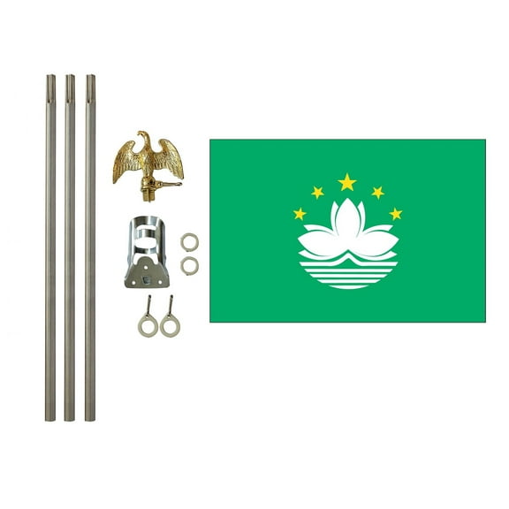 3x5 Polyester Macau Flag with 6 foot pole Kit; Contains a 3x5 Polyester Flag, a 6 foot long 3/4inch Diameter Aluminum Pole and a Bracket