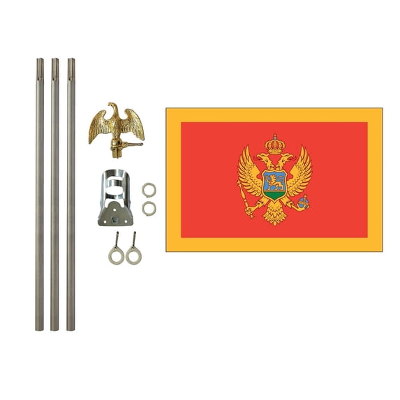 3x5 Polyester Montenegro Flag with 6 foot pole Kit; Contains a 3x5 Polyester Flag, a 6 foot long 3/4inch Diameter Aluminum Pole and a Bracket