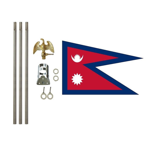 3x5 Polyester Nepal Flag with 6 foot pole Kit; Contains a 3x5 Polyester Flag, a 6 foot long 3/4inch Diameter Aluminum Pole and a Bracket