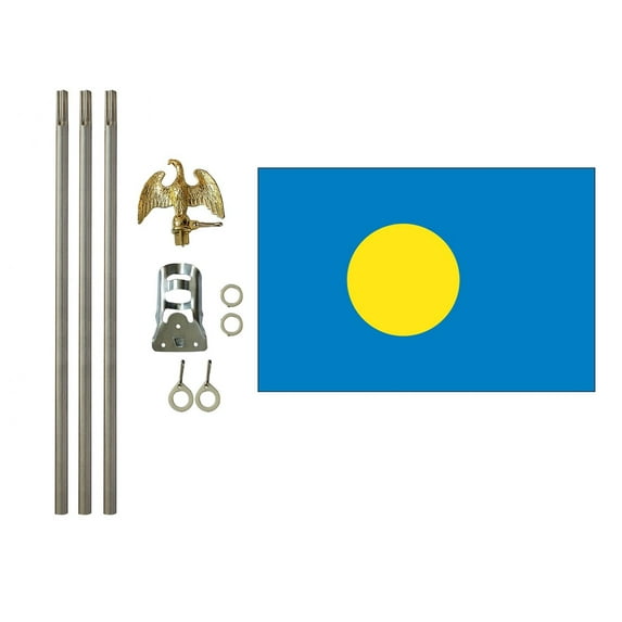 3x5 Polyester Palau Flag with 6 foot pole Kit; Contains a 3x5 Polyester Flag, a 6 foot long 3/4inch Diameter Aluminum Pole and a Bracket