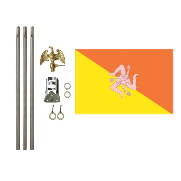 3x5 Polyester Sicily Flag with 6 foot pole Kit; Contains a 3x5 Polyester Flag, a 6 foot long 3/4inch Diameter Aluminum Pole and a Bracket