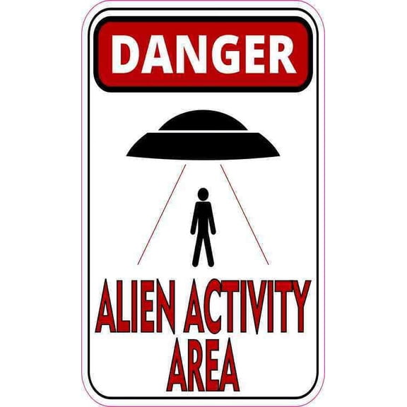 3x5 Red and Black Danger Alien Activity Area Sticker Aliens UFO Stickers