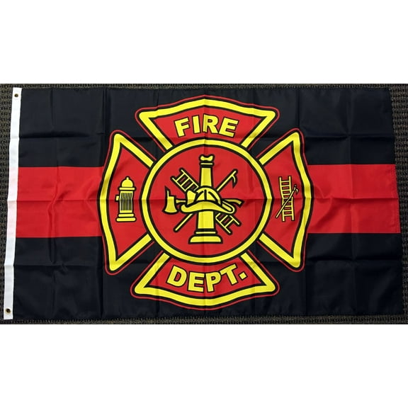 Fire Department (Red Line) Flag 3x5ft Poly