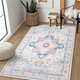 thumbnail image 1 of 3x5 Retro Floral Medallion Area Rug -Bedroom Rug Soft Throw Printed Bathroom Kitchen Entry Foyer Mat, Vintage Non-Slip Washable Carpet for Front Door Laundry Room Bath Office-PinkBlue, 1 of 9