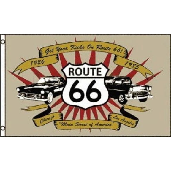 3x5 Route RTE 66 Cars Tan Flag 3'x5' Banner Brass Grommets fade resistant