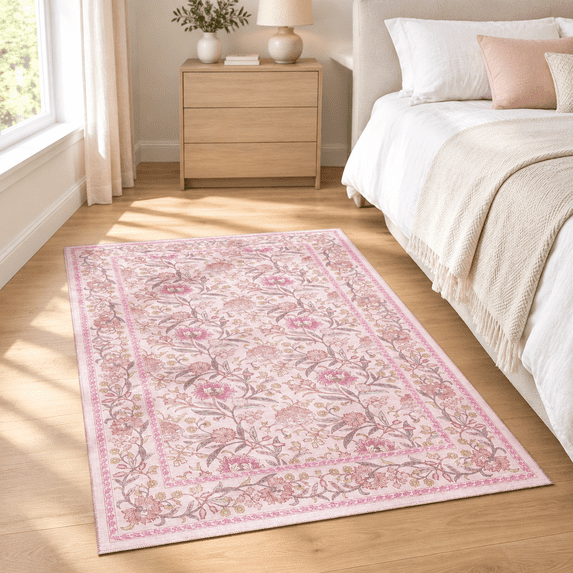 Pink Rug Room 3x5 Rug Washable Vintflbedroom Area Non Slip Pink - Walmart.com