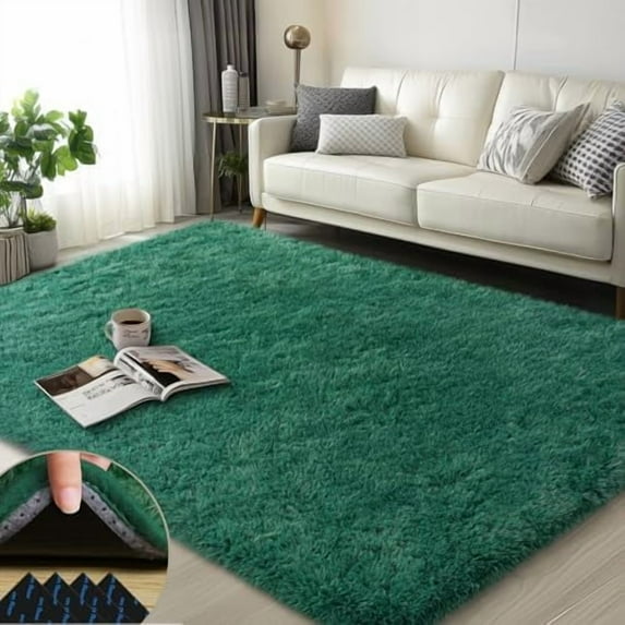 3x5 Rugs for Bedroom Fluffy Dark Green Area Rugs for Living Room Soft